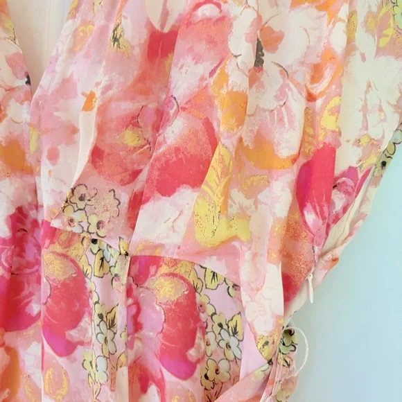 Free People Floral Freddy Tie Mini Dress - Size Large - Soft Chiffon Girly EUC - Picture 6 of 7